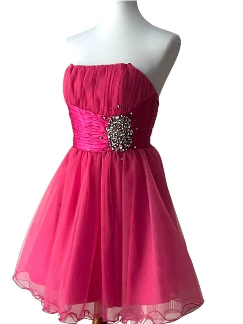 Formal Dress Small Strapless Prom Mini Pink Retro 50s Fit Flare Jewel Barbiecore